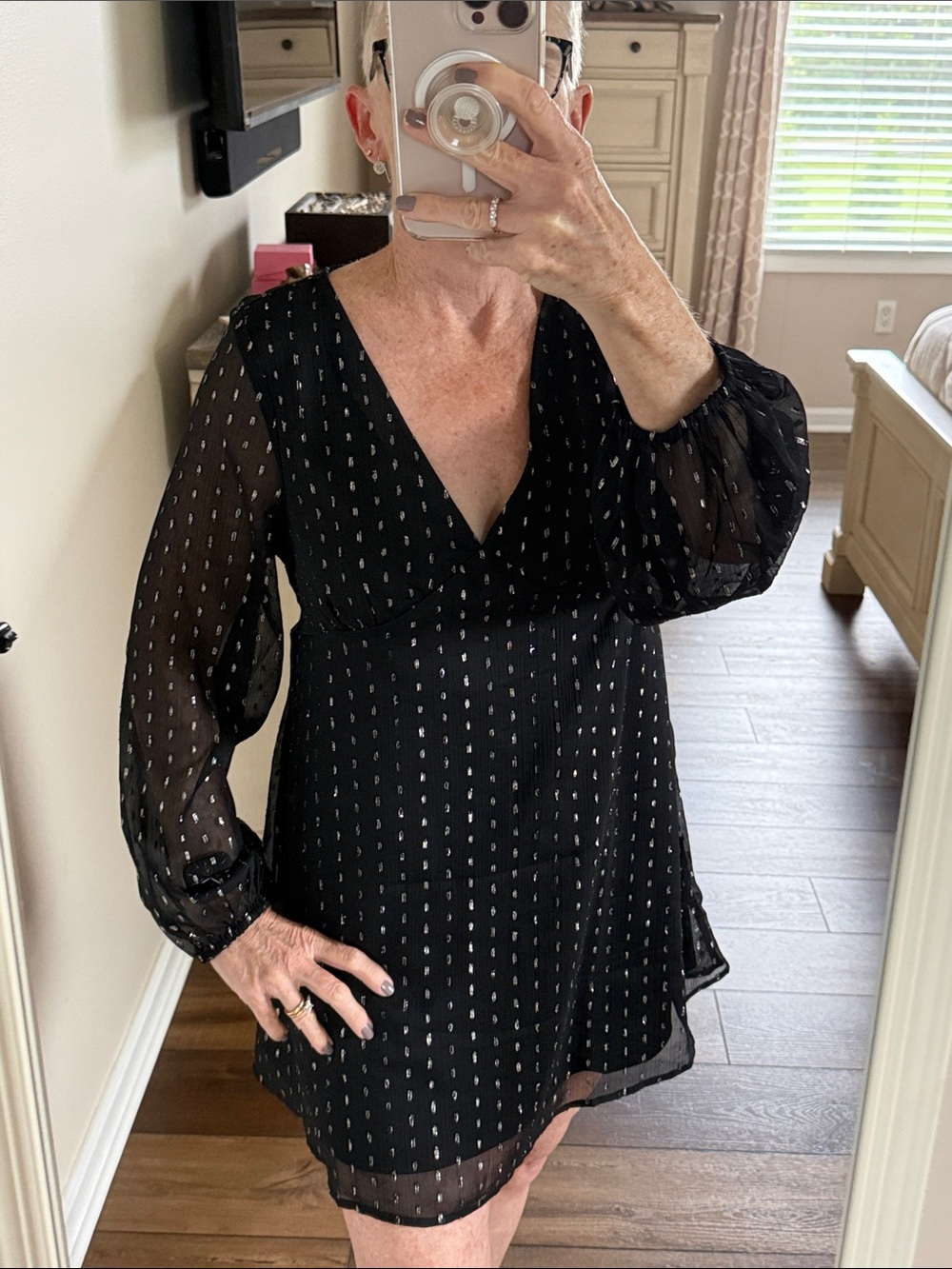 Old Navy V Neck Black Petite Swiss Dot Mini Dress